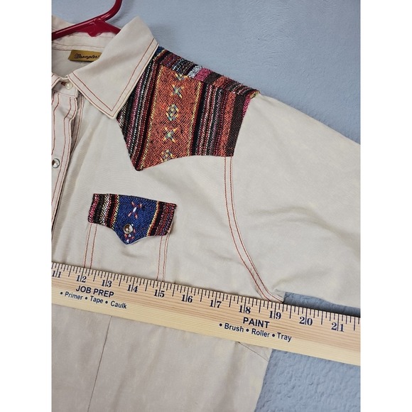 Wrangler Aztec Pearl Snap Button Up Shirt Womens Medium Cream South Western Yoke - Picture 4 of 10